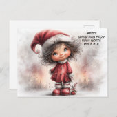 Merry Christmas from Your North Pole Elf | Cute シーズンポストカード (正面/裏面)