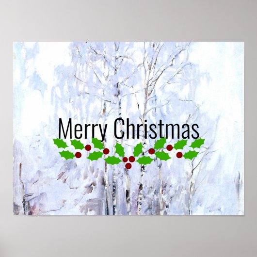 Merry Christmas, Frosty Birch Trees winter scene ポスター (正面)