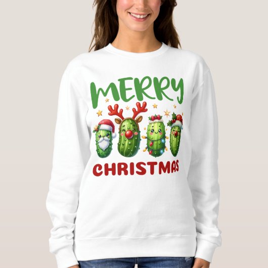 Merry Christmas Funny Holiday Pun Adorable Pickle  スウェットシャツ (正面)