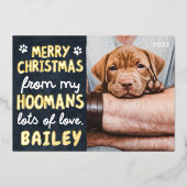 Merry Christmas Funny Modern Pet Custom Photo 箔シーズンカード (正面)