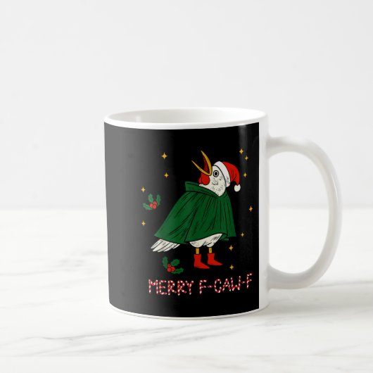 Merry Christmas Funny Raven Bird F-caw-f Xmas Holi コーヒーマグカップ (右)
