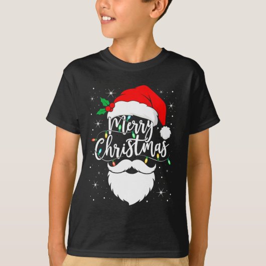 Merry Christmas Funny Santa Claus Hat And Beard Xm Tシャツ (正面)
