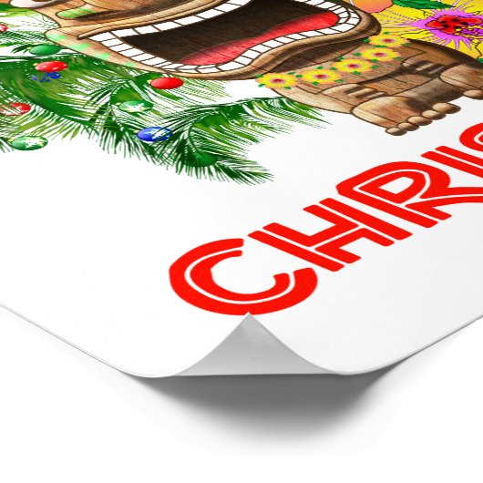 Merry Christmas Funny Santa Tiki ポスター (角)