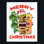Merry Christmas Funny Santa Tiki ポスター<br><div class="desc">Aloha! Add some tropical style to your Christmas celebrations with this Hawaiian Tiki with a Santa Hat on, and some tropical hibiscus flowers and Christmas decorated palm trees. This is the perfect Christmas gift for anyone who is taking a Xmas vacation in Hawaii or any of the tropical islands. A...</div>