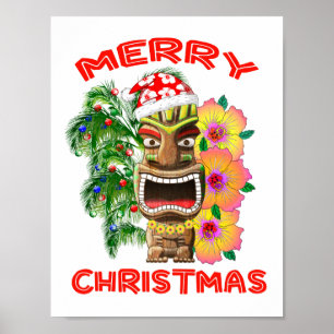 Merry Christmas Funny Santa Tiki ポスター