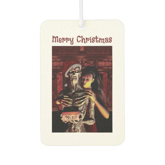 Merry Christmas. Funny skeleton with woman カーエアーフレッシュナー (正面)