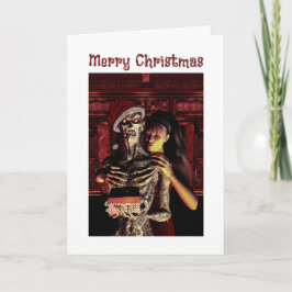 Merry Christmas. Funny skeleton with woman カード