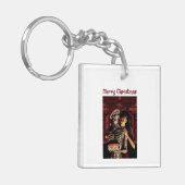 Merry Christmas. Funny skeleton with woman キーホルダー (正面左)