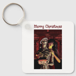 Merry Christmas. Funny skeleton with woman キーホルダー