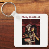 Merry Christmas. Funny skeleton with woman キーホルダー (正面)