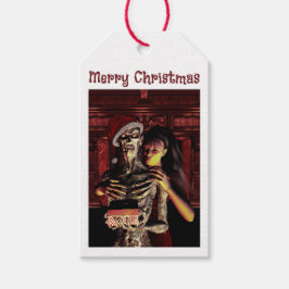 Merry Christmas. Funny skeleton with woman ギフトタグ