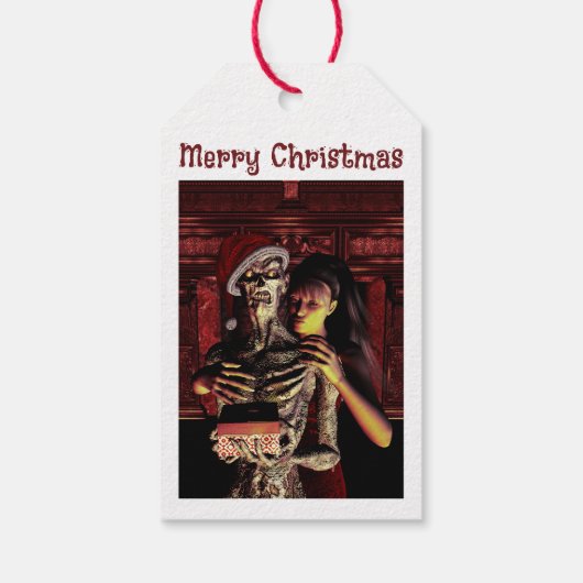 Merry Christmas. Funny skeleton with woman ギフトタグ (裏面)
