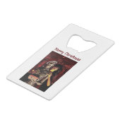 Merry Christmas. Funny skeleton with woman クレジットカード栓抜き (正面アングル)