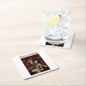 Merry Christmas. Funny skeleton with woman スクエアペーパーコースター (インサイチュ)