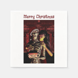 Merry Christmas. Funny skeleton with woman スタンダードカクテルナプキン