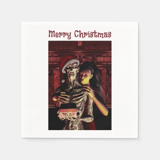Merry Christmas. Funny skeleton with woman スタンダードカクテルナプキン (正面)