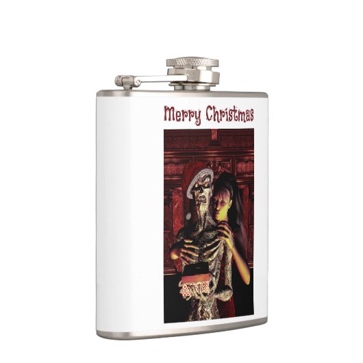 Merry Christmas. Funny skeleton with woman フラスク (右)