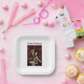 Merry Christmas. Funny skeleton with woman ペーパープレート (パーティー)