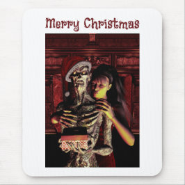 Merry Christmas. Funny skeleton with woman マウスパッド