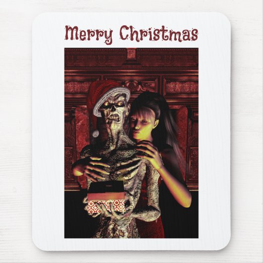 Merry Christmas. Funny skeleton with woman マウスパッド (正面)