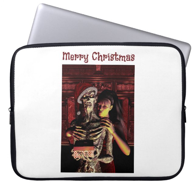 Merry Christmas. Funny skeleton with woman ラップトップスリーブ (正面)