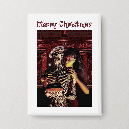 Merry Christmas. Funny skeleton with woman 缶バッジ (正面)
