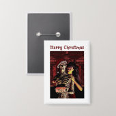 Merry Christmas. Funny skeleton with woman 缶バッジ (正面/裏面)