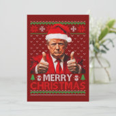 Merry Christmas Funny Trump Santa Hat Ugly Xmas シーズンカード (スタンド正面)