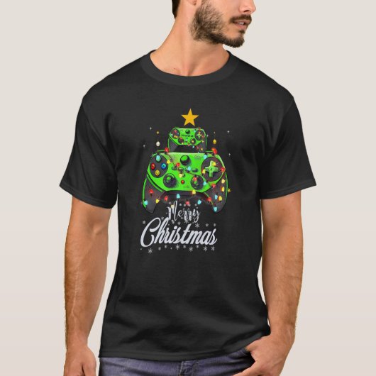 Merry Christmas Game Controller Tree Kid Adult Lig Tシャツ (正面)