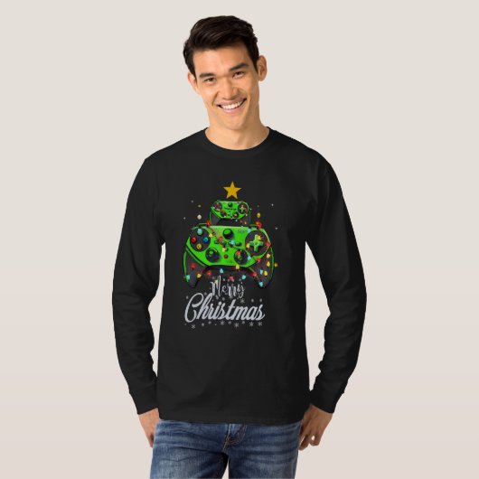 Merry Christmas Game Controller Tree Kid Adult Lig Tシャツ (正面フル)