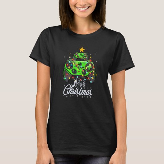 Merry Christmas Game Controller Tree Kid Adult Lig Tシャツ (正面)