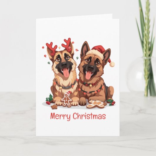 Merry Christmas German Shepherd Dogs シーズンカード (正面)