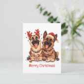 Merry Christmas German Shepherd Dogs シーズンポストカード (スタンド正面)