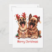 Merry Christmas German Shepherd Dogs シーズンポストカード (正面/裏面)