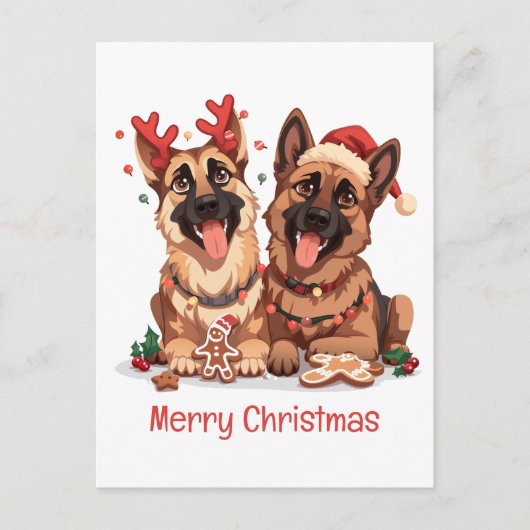 Merry Christmas German Shepherd Dogs シーズンポストカード (正面)