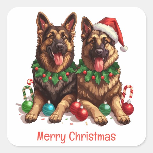 Merry Christmas German Shepherd Dogs スクエアシール (正面)