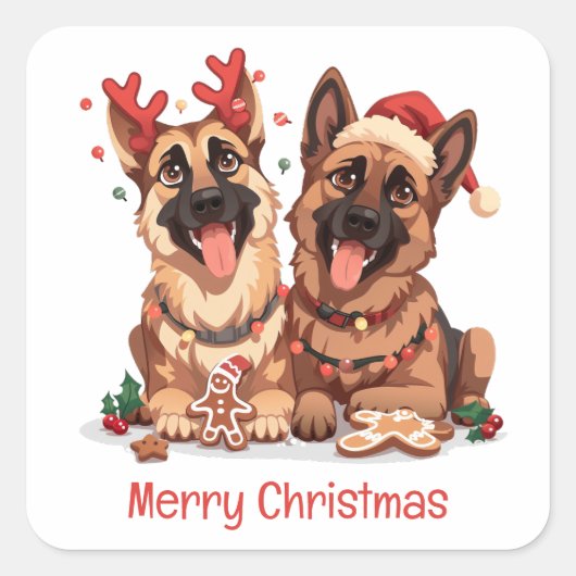 Merry Christmas German Shepherd Dogs スクエアシール (正面)