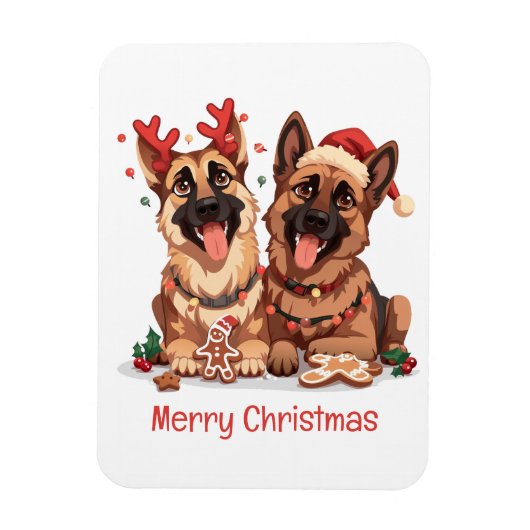 Merry Christmas German Shepherd Dogs マグネット (縦)