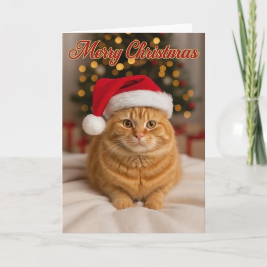 Merry Christmas – Ginger Cat by the Tree カード (正面)