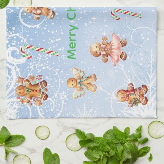  Merry Christmas Gingerbread & Candy Cane  キッチンタオル (折り畳み)