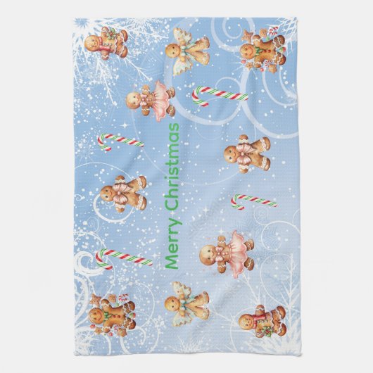  Merry Christmas Gingerbread & Candy Cane  キッチンタオル (縦)
