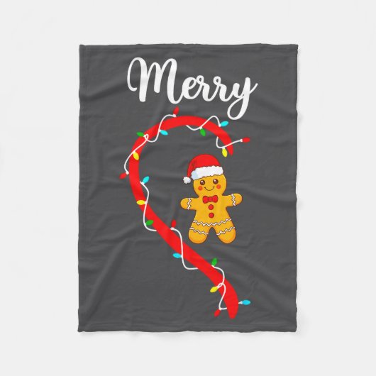 Merry Christmas Gingerbread Couple Xmas Pajamas Ma フリースブランケット (正面)