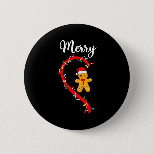 Merry Christmas Gingerbread Couple Xmas Pajamas Ma 缶バッジ (正面)