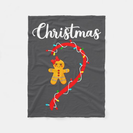 Merry Christmas Gingerbread Couples Xmas Pajamas M フリースブランケット (正面)