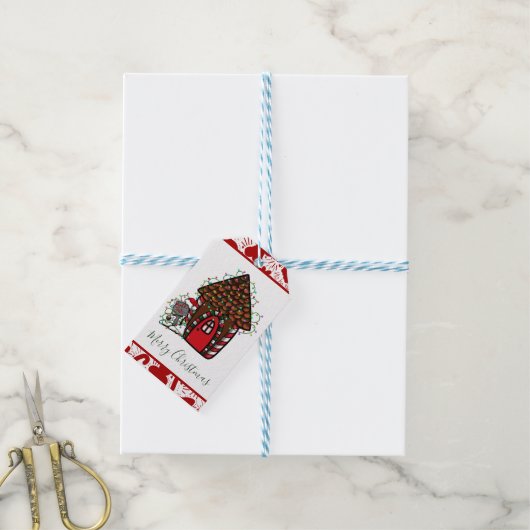 Merry Christmas gingerbread House Favor Bag ギフトタグ (より糸付き)