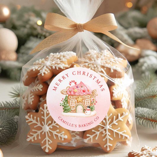 Merry Christmas Gingerbread House Holiday ラウンドシール