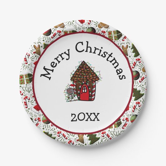 Merry Christmas Gingerbread House Plates ペーパープレート (正面)