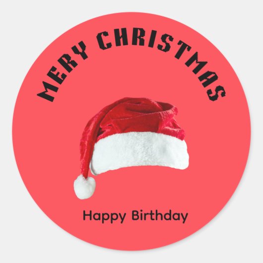 Merry Christmas Gingerbread Man with Santa Hat Vec ラウンドシール (正面)