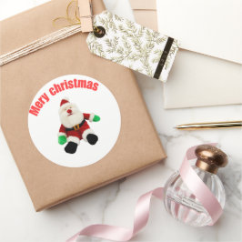 Merry Christmas Gingerbread Man with Santa Hat Vec ラウンドシール