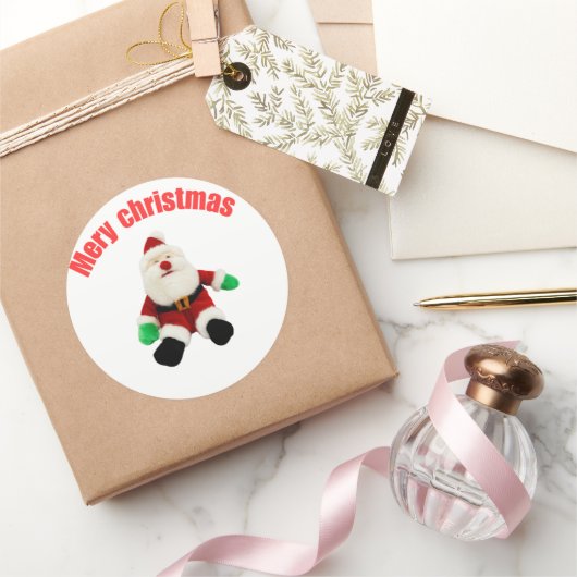 Merry Christmas Gingerbread Man with Santa Hat Vec ラウンドシール (ギフト)